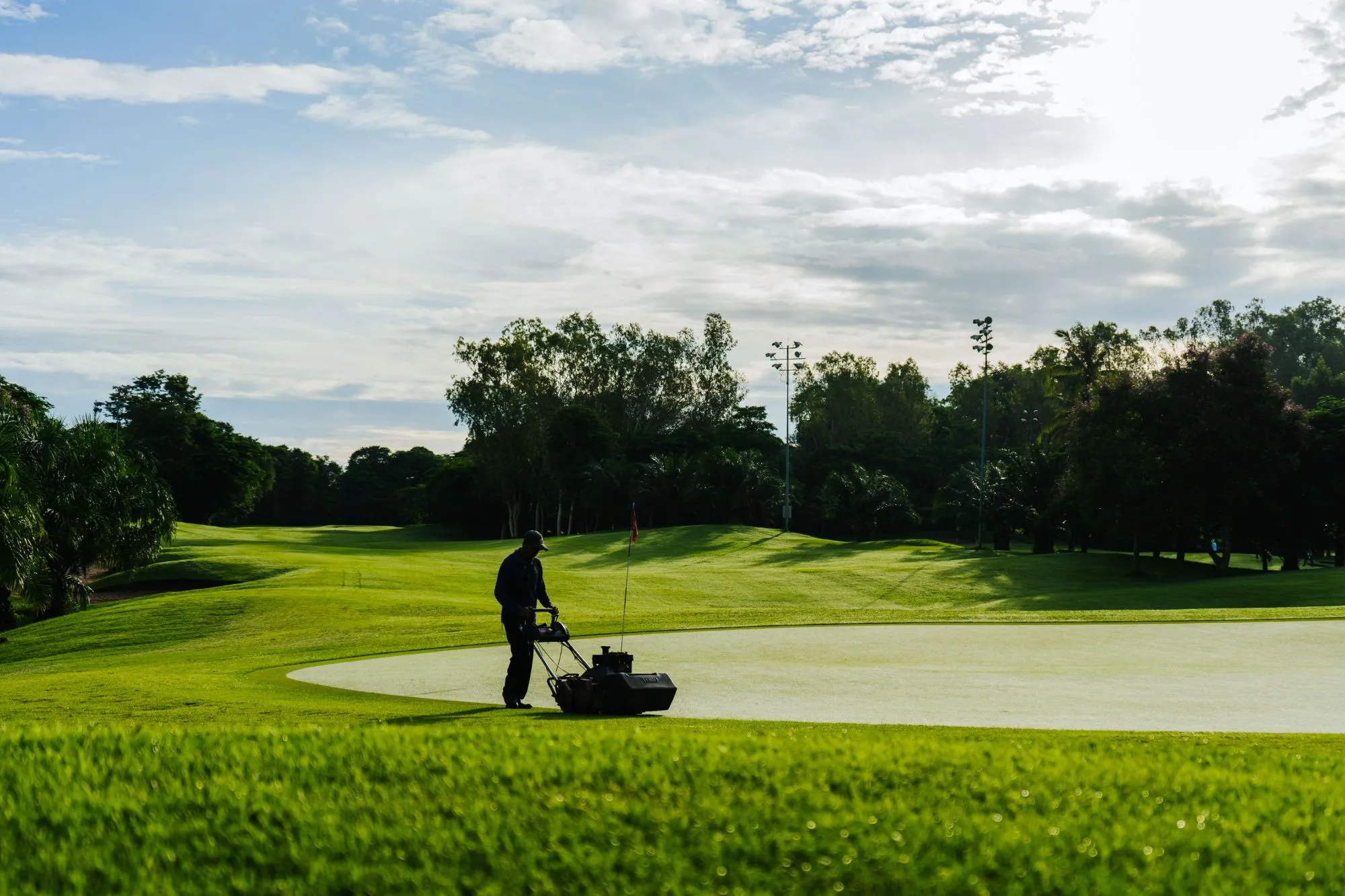Golf green at sunrise