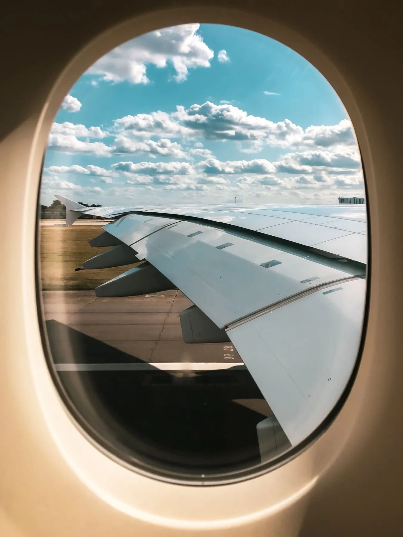 View of an airplane wing from a window seat