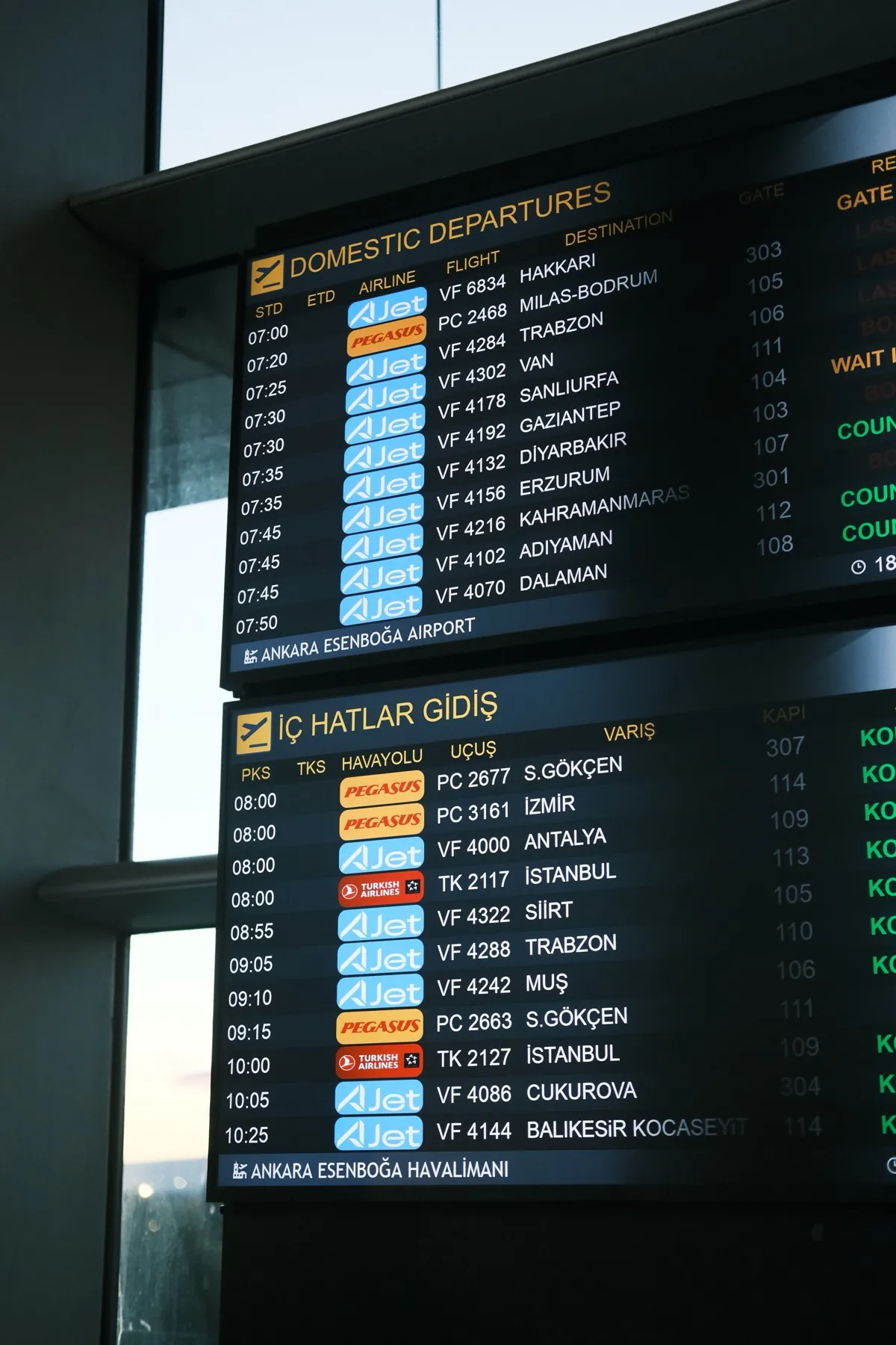 Airport arrivals board